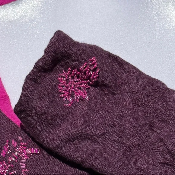 Free People Cardigan Crinkly Purple Pink Wool Silk Beaded Fairy Shrug | Sz L - Picture 10 of 16